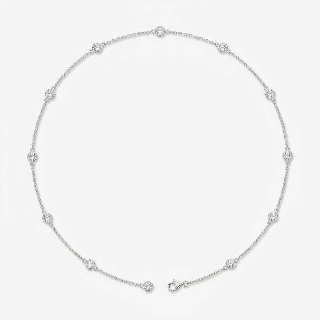 925 Sterling Silver Round Zirconia Necklace - Silver