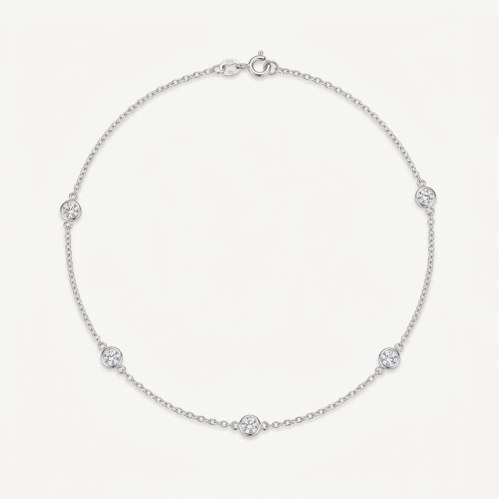 925 Sterling Silver Round Zirconia Necklace - Silver