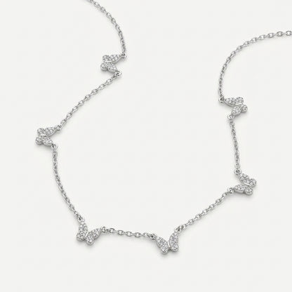 925 Sterling Silver Butterfly Necklace with Cubic Zirconia - Silver