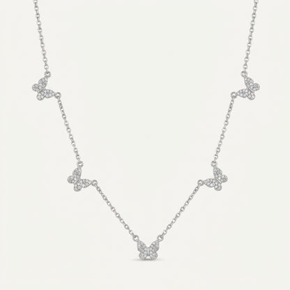 925 Sterling Silver Butterfly Necklace with Cubic Zirconia - Silver