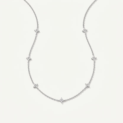 925 Sterling Silver Four Leaf Clover Necklace with Cubic Zirconia - Silver