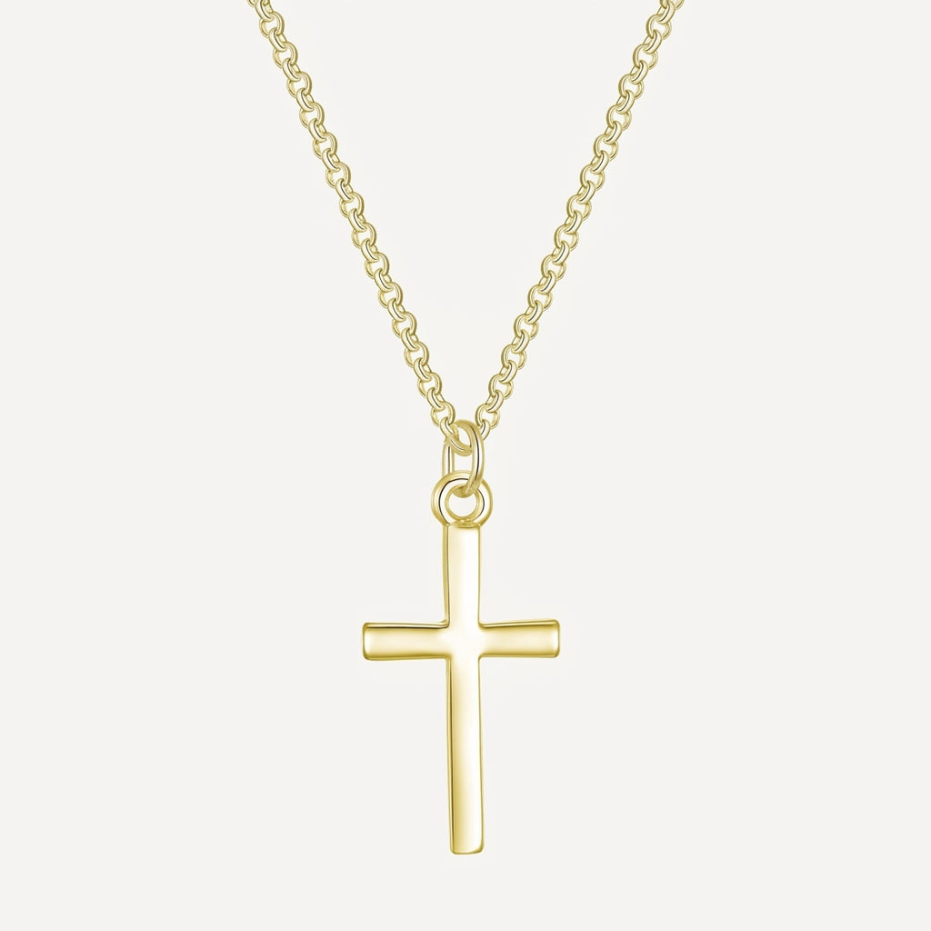 14K Gold Plated Sterling Silver Curb Chain Cross Necklace