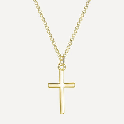 14K Gold Plated Sterling Silver Curb Chain Cross Necklace