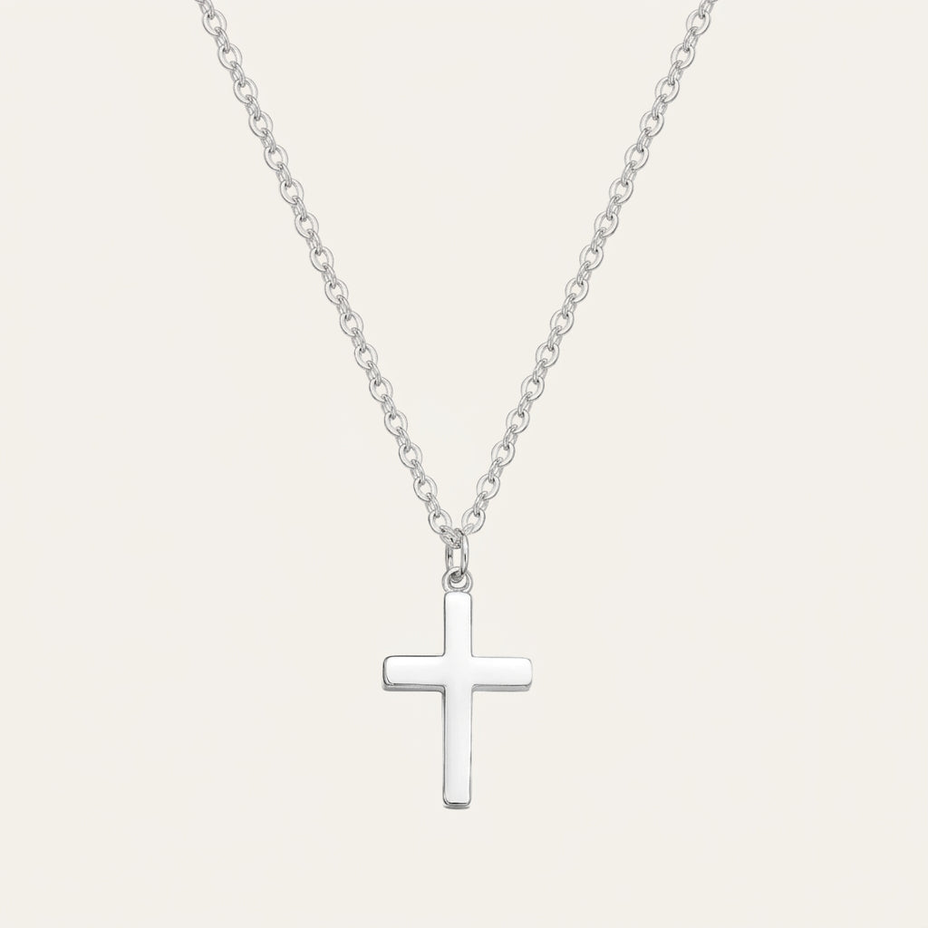 14K Gold Plated Prong Set Cross Necklace with Cubic Zirconia - Gold