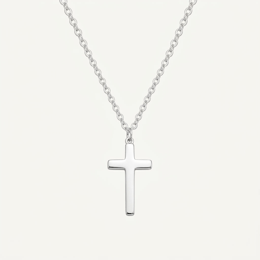 14K Gold Plated Prong Set Cross Necklace with Cubic Zirconia - Gold