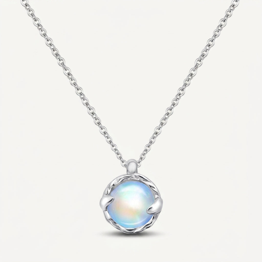 Handmade Blue Moonstone Circle Pendant Necklace - Silver
