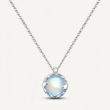 Handmade Blue Moonstone Circle Pendant Necklace - Silver