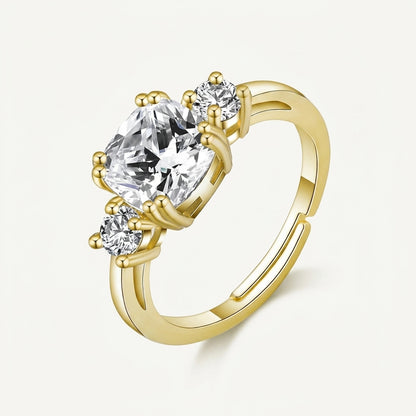 18k Gold Plated Three Stone Adjustable Ring with Zircondia Crystals