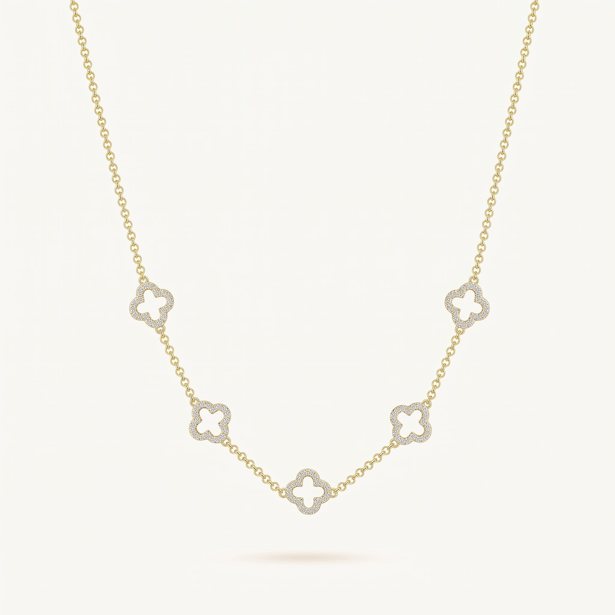 Gold Plated Multi Clover Necklace with Zircondia Crystals