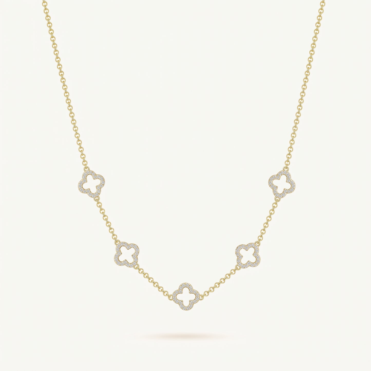 Gold Plated Multi Clover Necklace with Zircondia Crystals