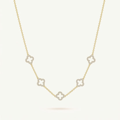 Gold Plated Multi Clover Necklace with Zircondia Crystals