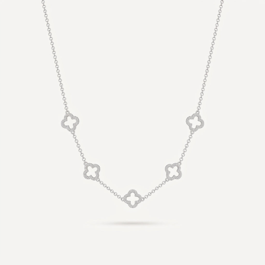 Silver Plated Multi Clover Necklace with Zircondia Crystals