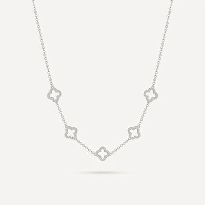 Silver Plated Multi Clover Necklace with Zircondia Crystals