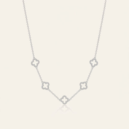 Silver Plated Multi Clover Necklace with Zircondia Crystals