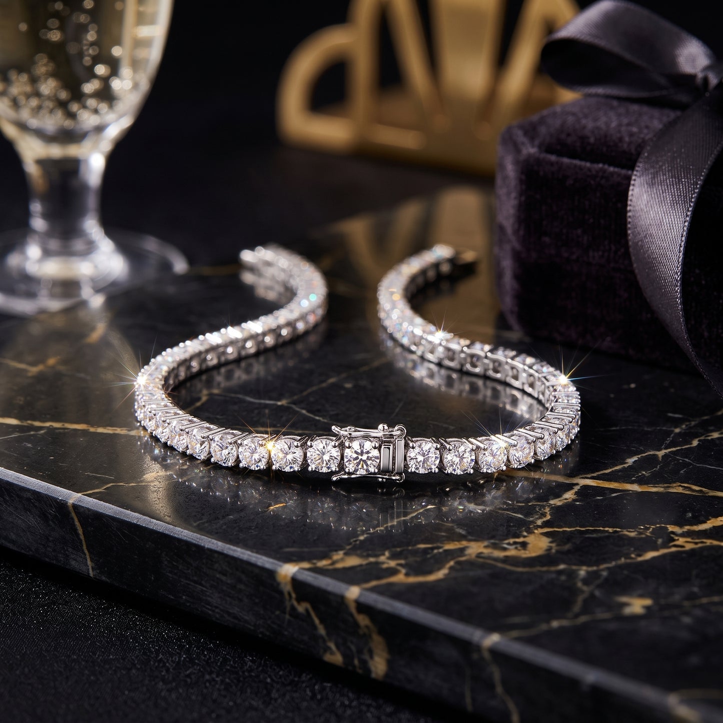 Silver Tone Square CZ Tennis Bracelet - Silver