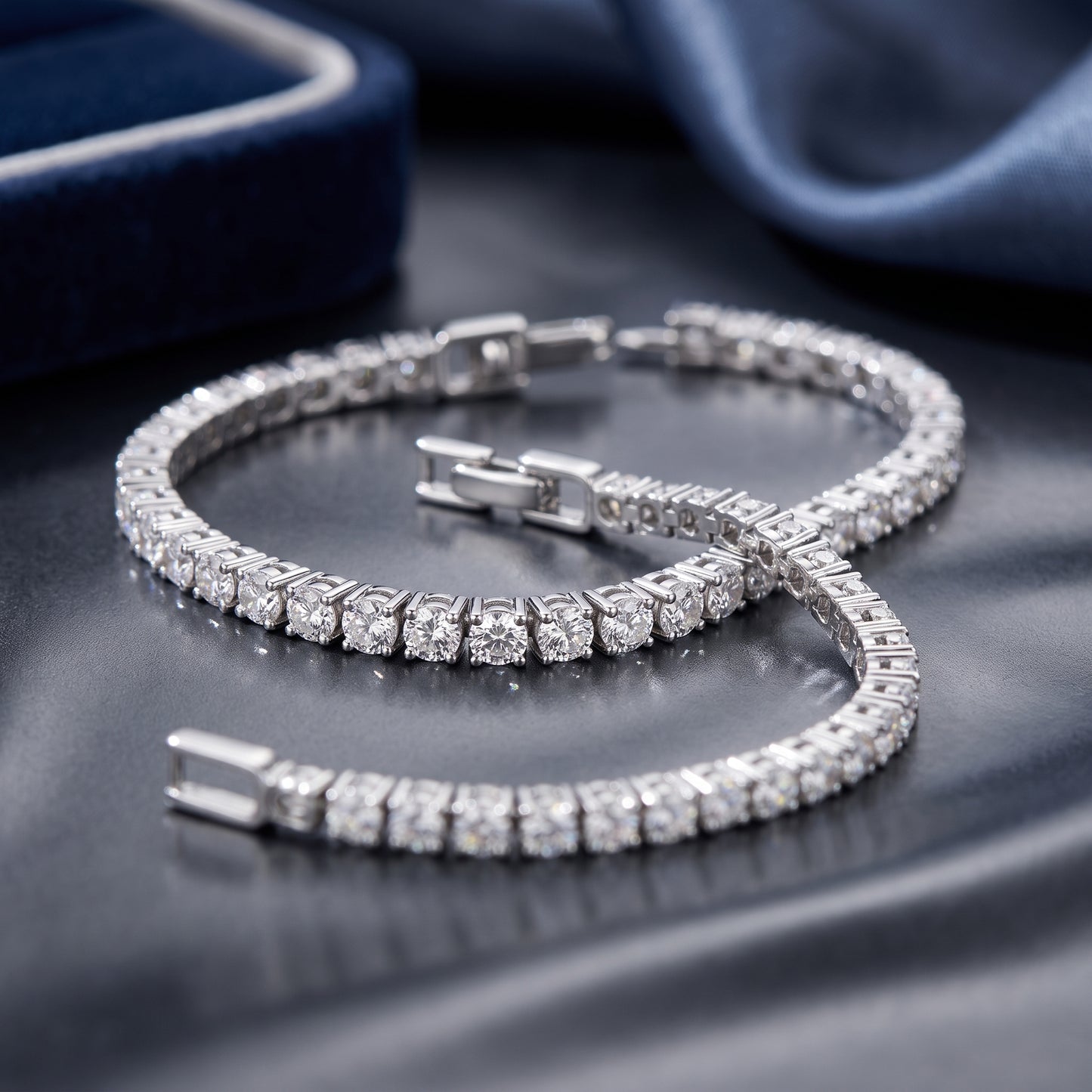 Silver Tone Square CZ Tennis Bracelet - Silver