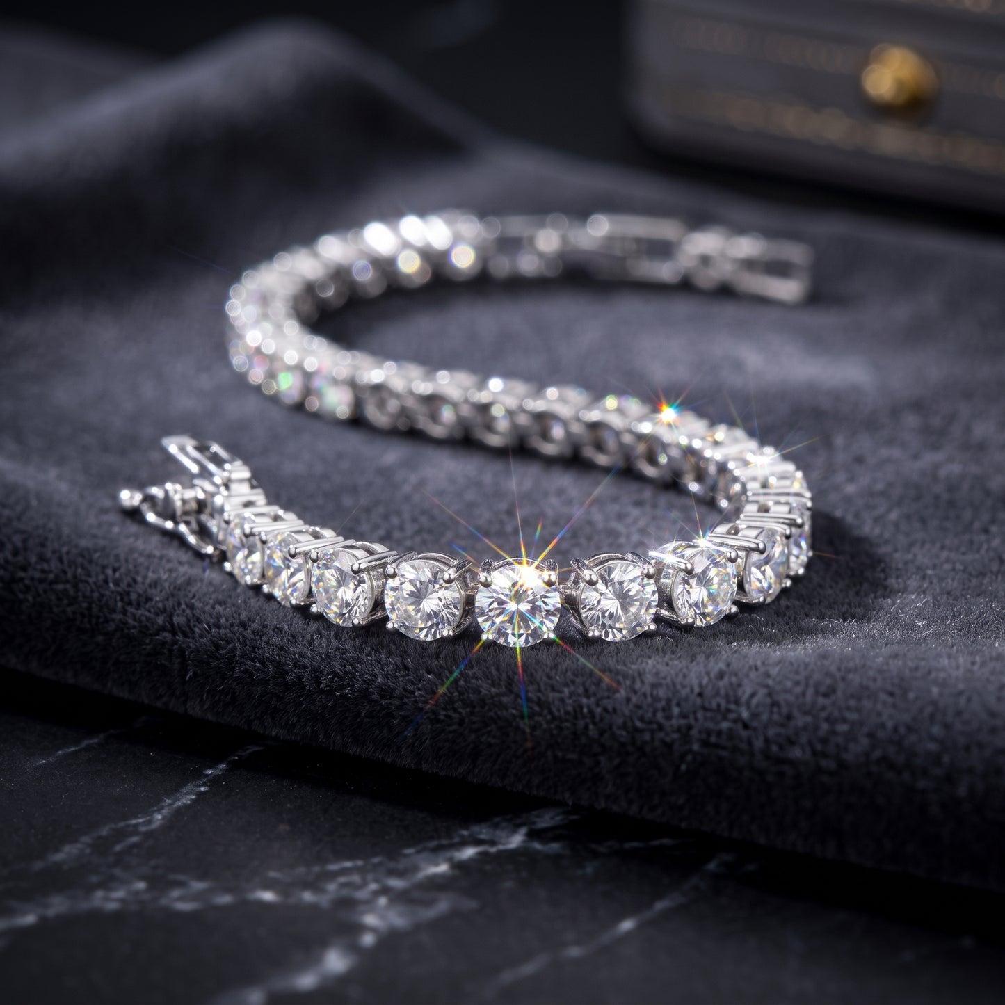 Silver Tone Square CZ Tennis Bracelet - Silver