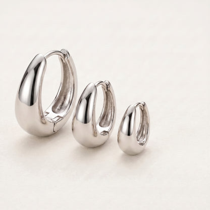 14K Silver Plated Huggie Hoop Earrings Set of 3 Pairs - Silver