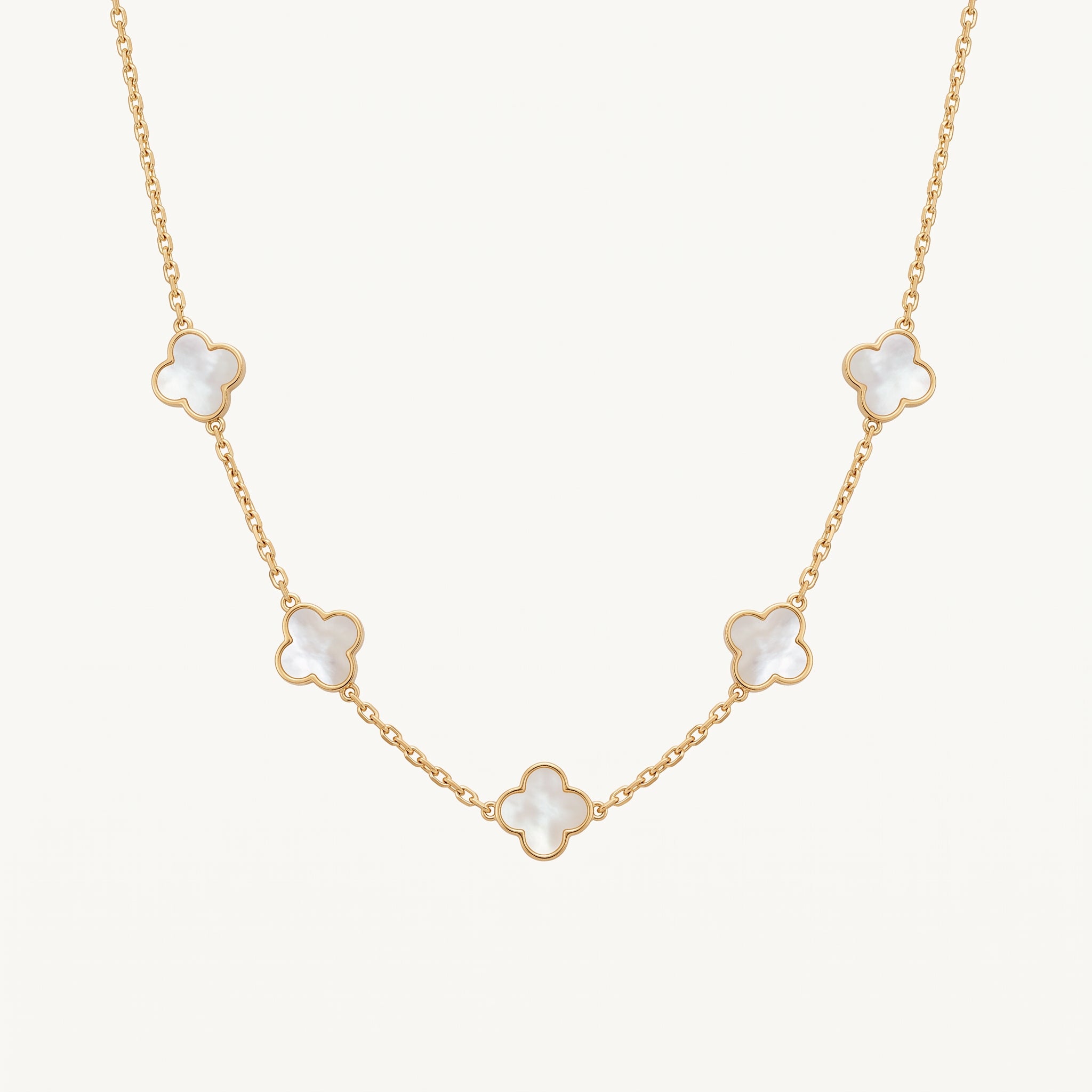 Five Motif Four Leaf Clover Necklace - Gold