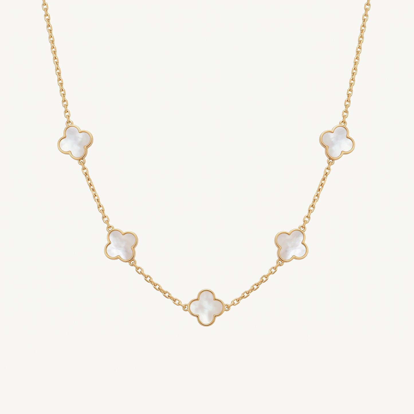 Five Motif Four Leaf Clover Necklace - Gold