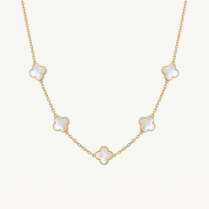 Five Motif Four Leaf Clover Necklace - Gold