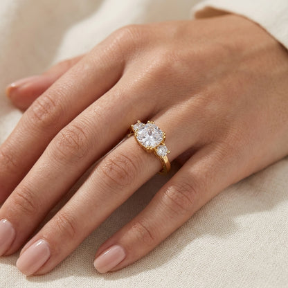 18k Gold Plated Three Stone Adjustable Ring with Zircondia Crystals