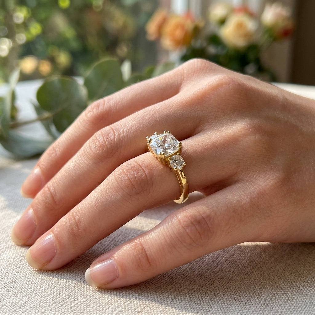 18k Gold Plated Three Stone Adjustable Ring with Zircondia Crystals