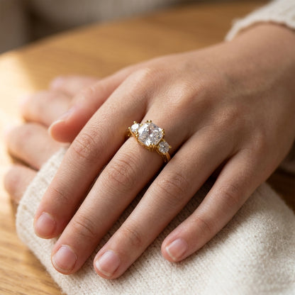 18k Gold Plated Three Stone Adjustable Ring with Zircondia Crystals