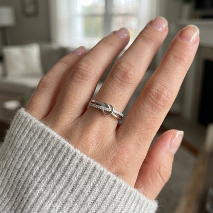 925 Sterling Silver Adjustable Crossover Eternity Ring with Cubic Zirconia - Silver