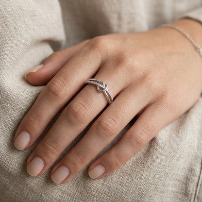 925 Sterling Silver Adjustable Crossover Eternity Ring with Cubic Zirconia - Silver