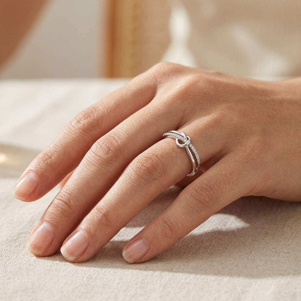 925 Sterling Silver Adjustable Crossover Eternity Ring with Cubic Zirconia - Silver