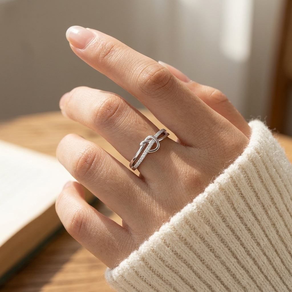 925 Sterling Silver Adjustable Crossover Eternity Ring with Cubic Zirconia - Silver