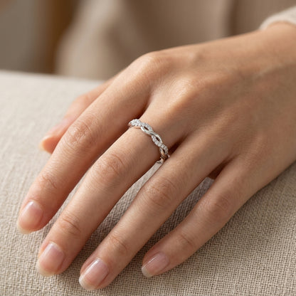 925 Sterling Silver Adjustable Crossover Eternity Ring with Cubic Zirconia - Silver