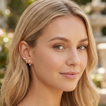 925 Sterling Silver Five Star CZ Stud and Hoop Earring Set - 3 Pairs Gold