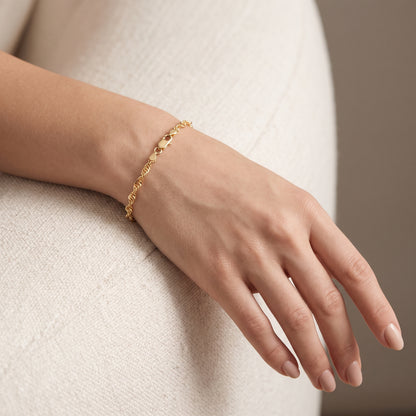 9ct Yellow Gold on Silver Singapore Link Bracelet - 7.5 Inch