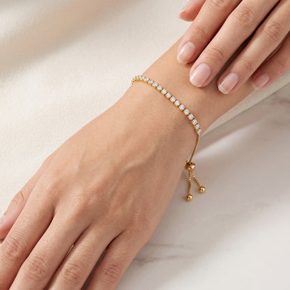 18K Gold Plated 2mm Adjustable Tennis Bracelet with Zircondia Crystals