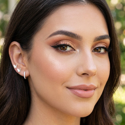 925 Sterling Silver Butterfly Stud and Hoop Earring Set - 3 Pairs Silver
