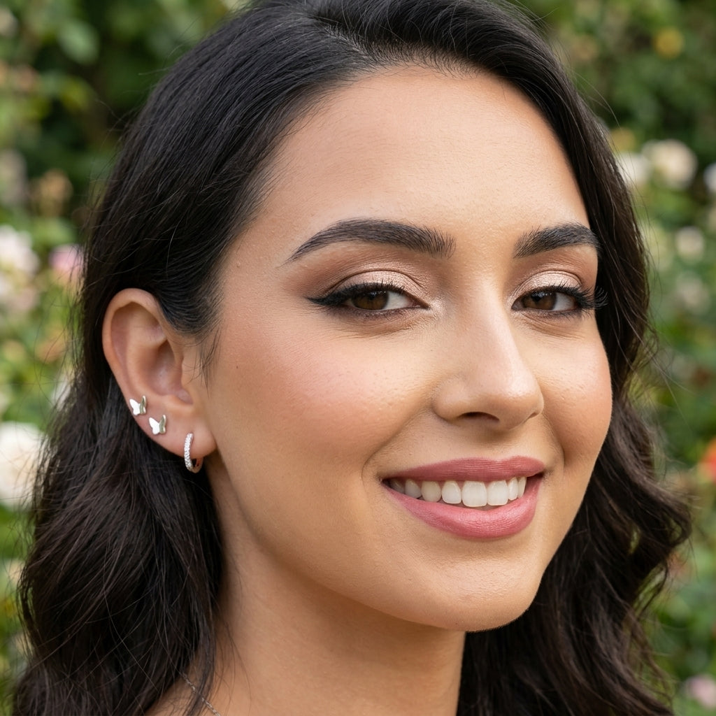 925 Sterling Silver Butterfly Stud and Hoop Earring Set - 3 Pairs Silver