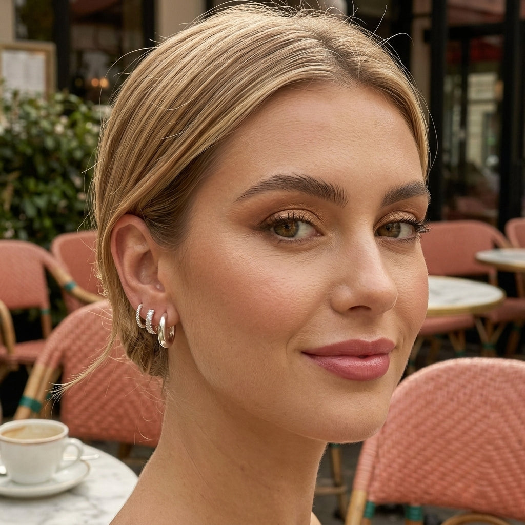 925 Sterling Silver Chunky Stud and Hoop Earring Set - 3 Pairs Silver
