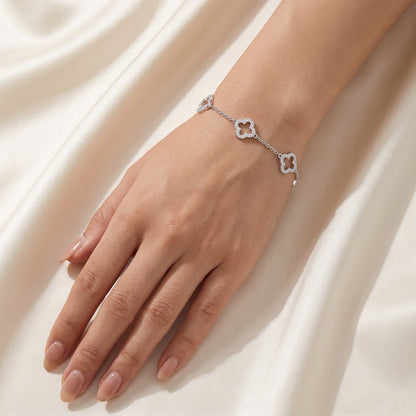 Silver Plated Clover Bracelet with Zircondia Crystals