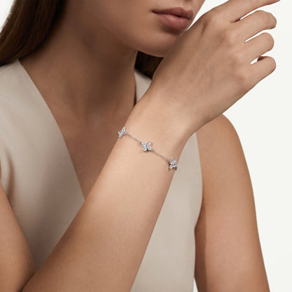 925 Sterling Silver Clover Charm Bracelet with Cubic Zirconia - Silver