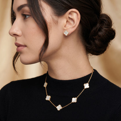 Five Motif Four Leaf Clover Necklace - Gold