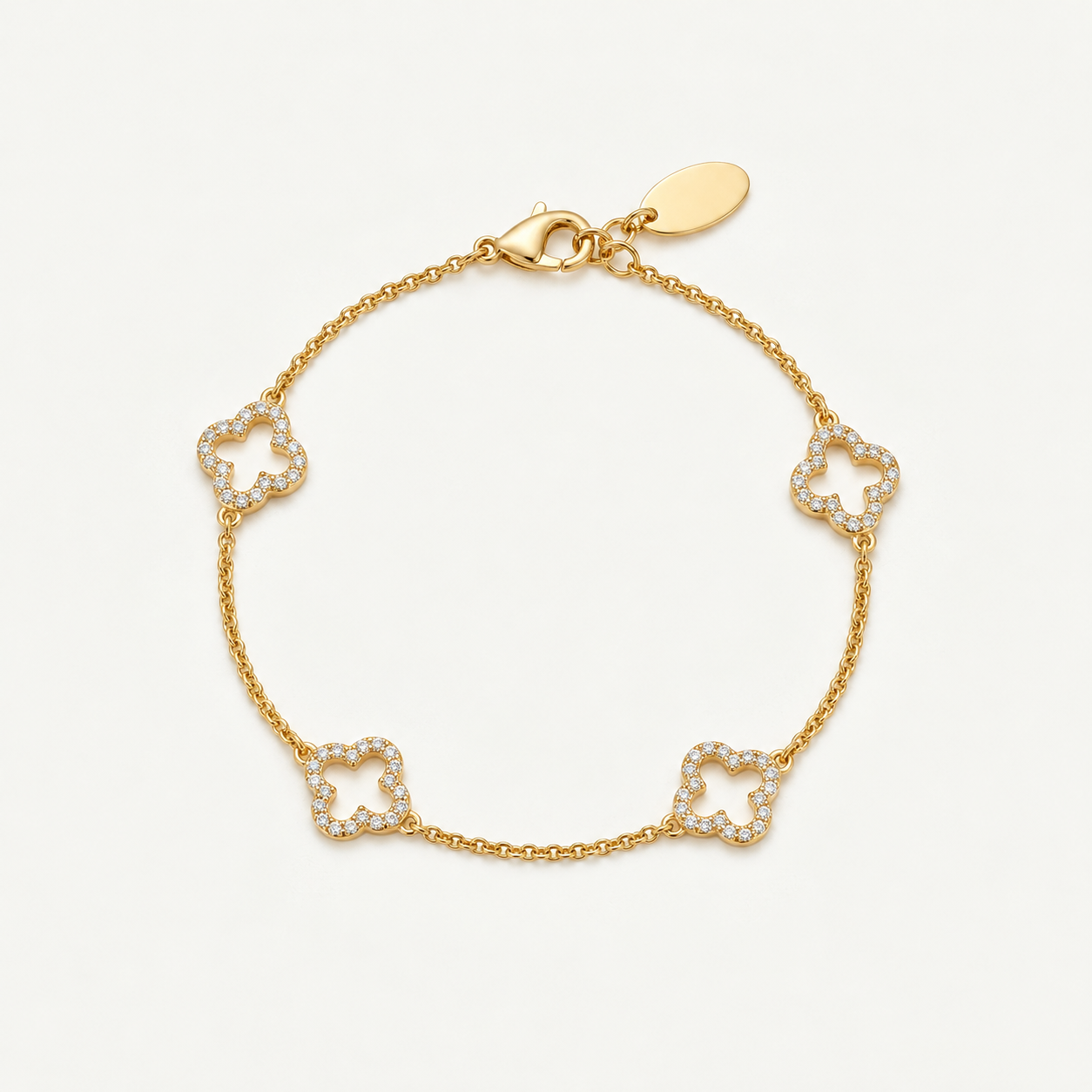 18K Gold Plated Clover Bracelet with Zircondia Crystals