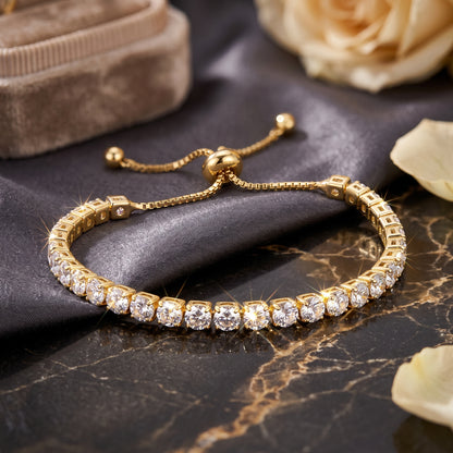 925 Sterling Silver Plated Tennis Bracelet with White Cubic Zirconia - Gold