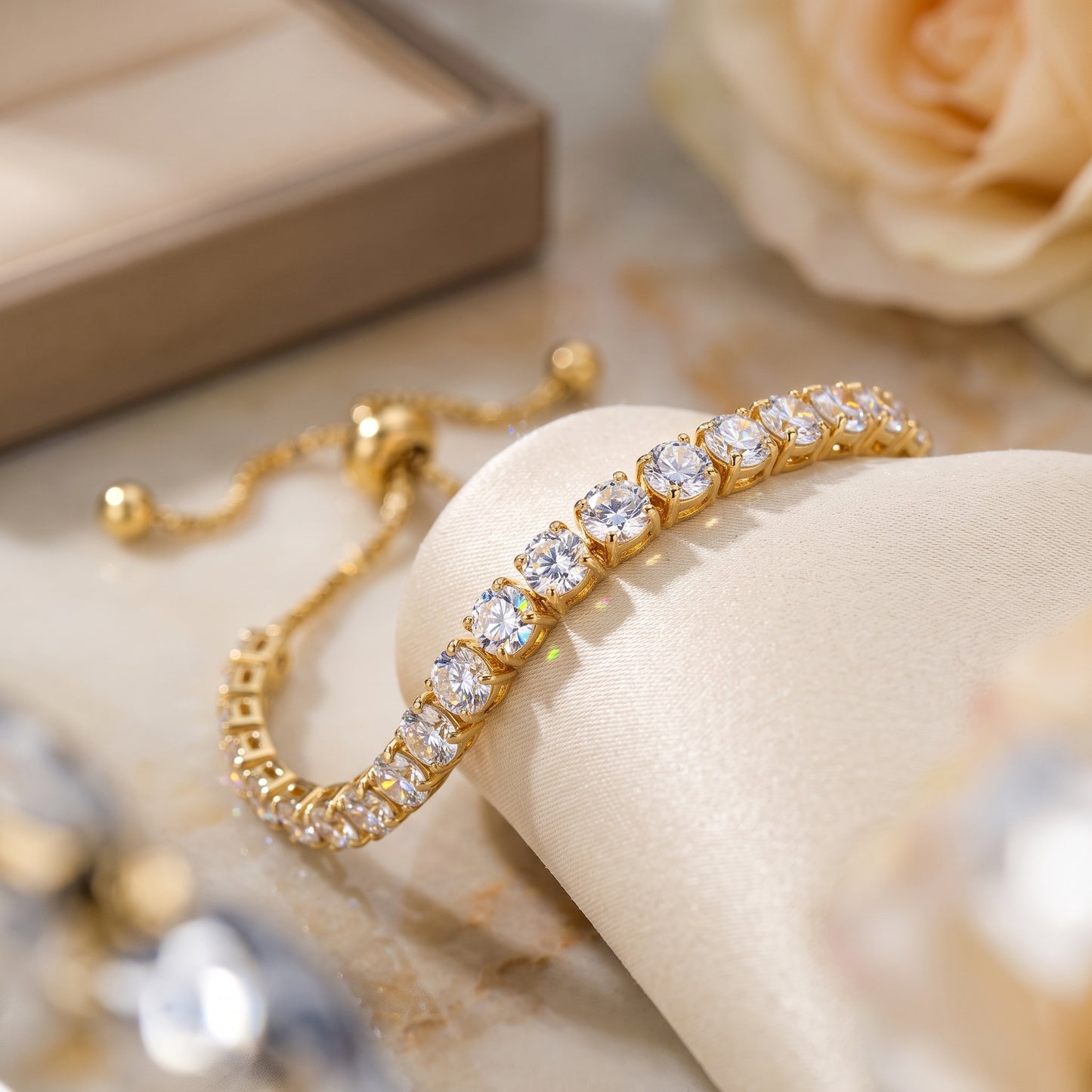 925 Sterling Silver Plated Tennis Bracelet with White Cubic Zirconia - Gold