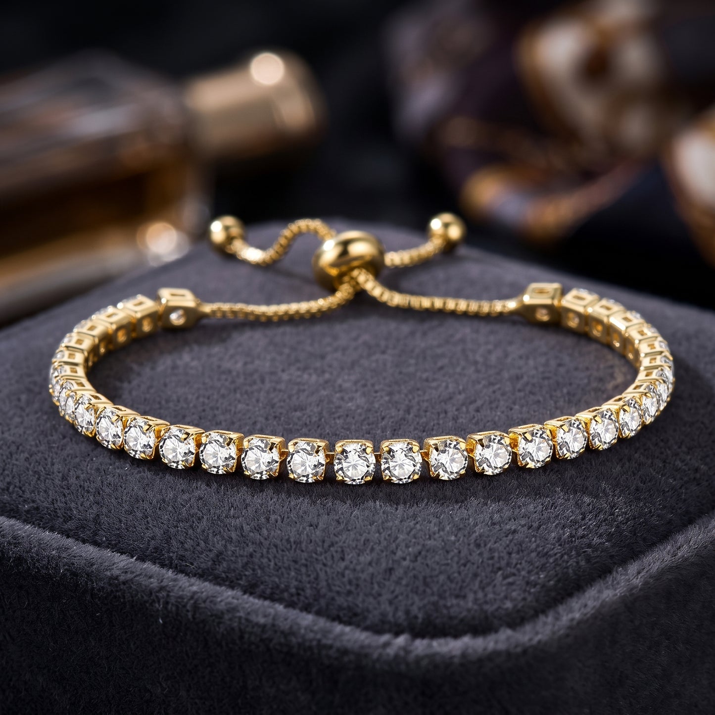 925 Sterling Silver Plated Tennis Bracelet with White Cubic Zirconia - Gold