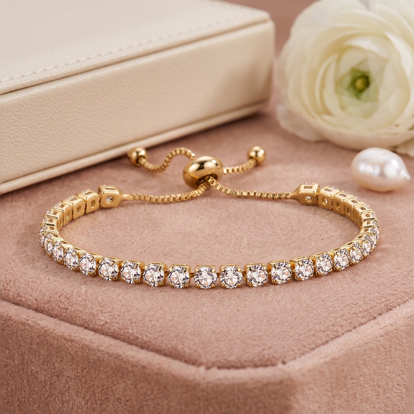 925 Sterling Silver Plated Tennis Bracelet with White Cubic Zirconia - Gold