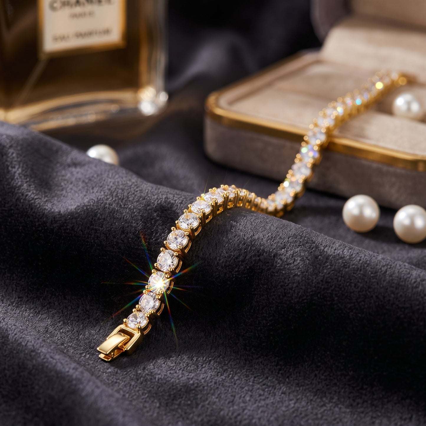 14K Gold Plated Tennis Bracelet with Square Cut Cubic Zirconia - Gold