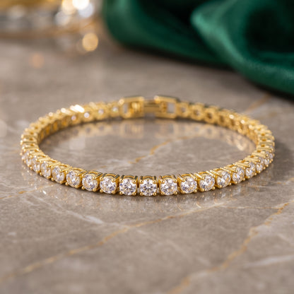 14K Gold Plated Tennis Bracelet with Square Cut Cubic Zirconia - Gold
