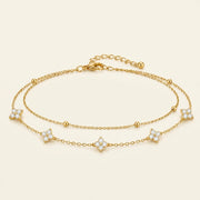 14K Gold Plated Double Layer Round Cubic Zirconia Bracelet - Gold